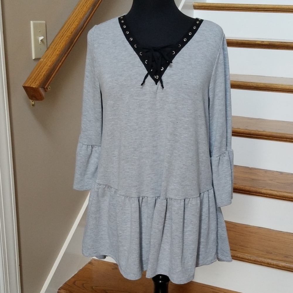 Size L grey Lace Dress lace up at neckline